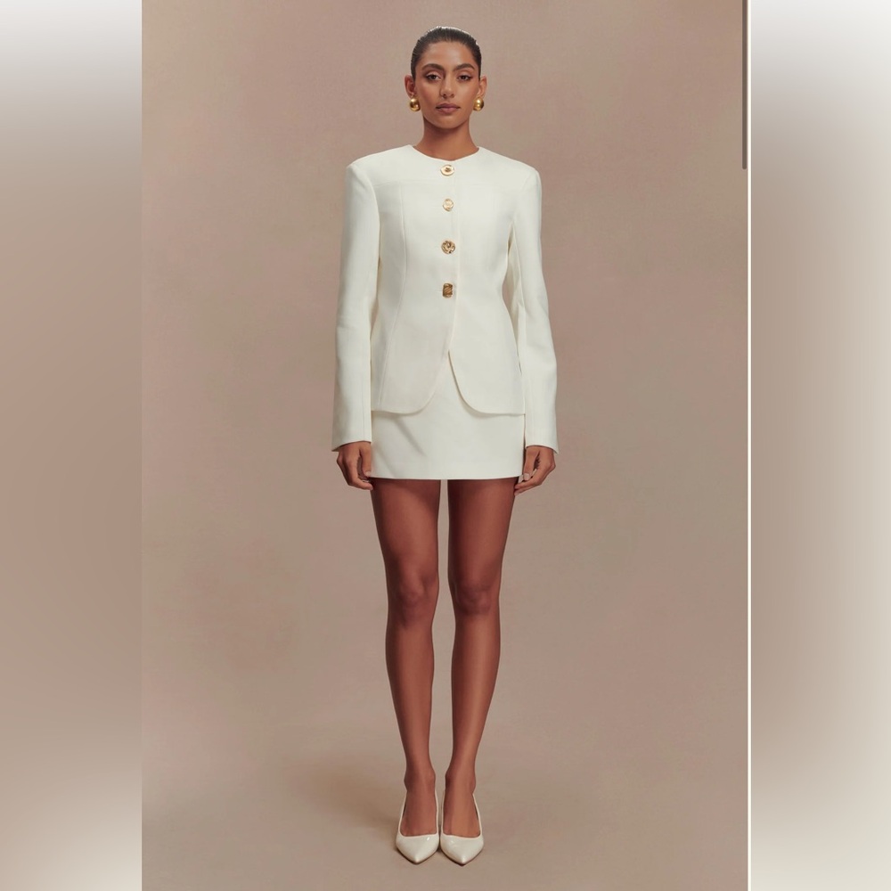 Meshki Asia Mixed Button Blazer in Ivory